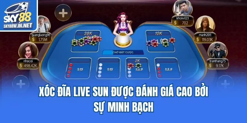 Xóc đĩa live sun được đánh giá cao bởi sự minh bạch